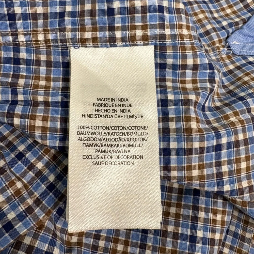 Ralph Lauren Button Down Shirt Mens Medium Blue Plaid Cotton Stretch Long Sleeve